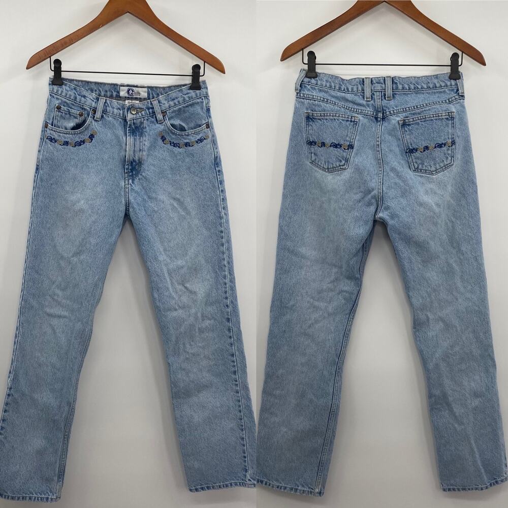 Arizona Jeans Light Wash Blue Y2K 90s Vintage Floral Embroidery Womens 5 27"